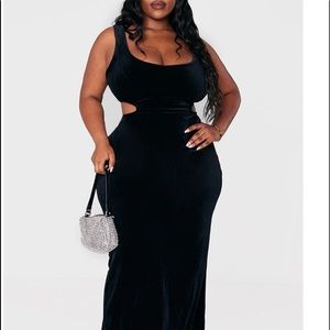 Black velvet cut out body con dress